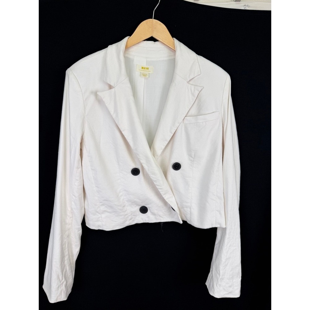 Maeve Anthropologie Linen Cropped Blazer Jacket Womens Medium Off White Coastal